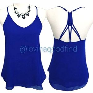 E & M Strappy Blue Tank Top EUC sz S
